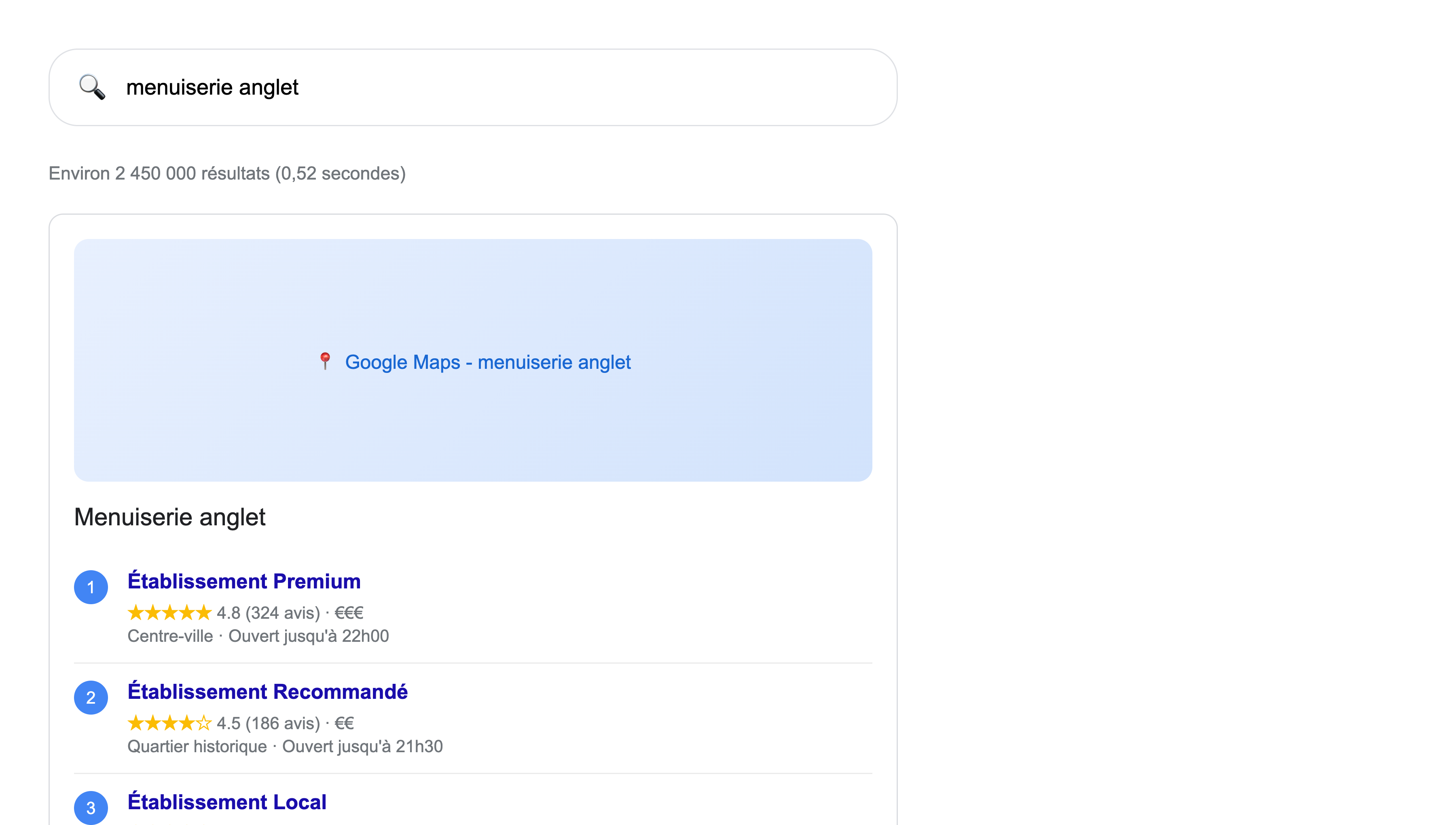 Résultats de recherche Google pour restaurant Anglet - Pack local Google Maps